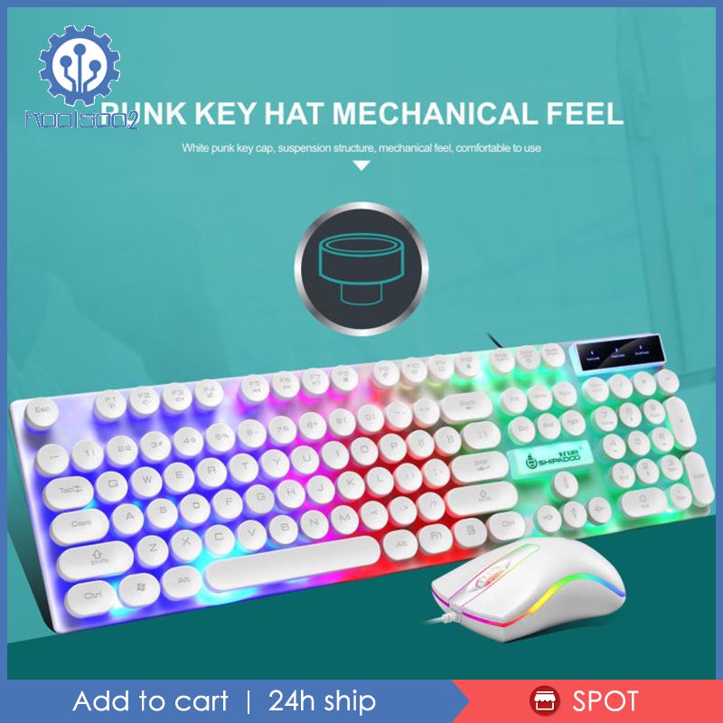 ✨Hàng sẵn sàng✨USB Wired RGB Rainbow LED Backlit Gamer Mouse and Keyboard Set Black