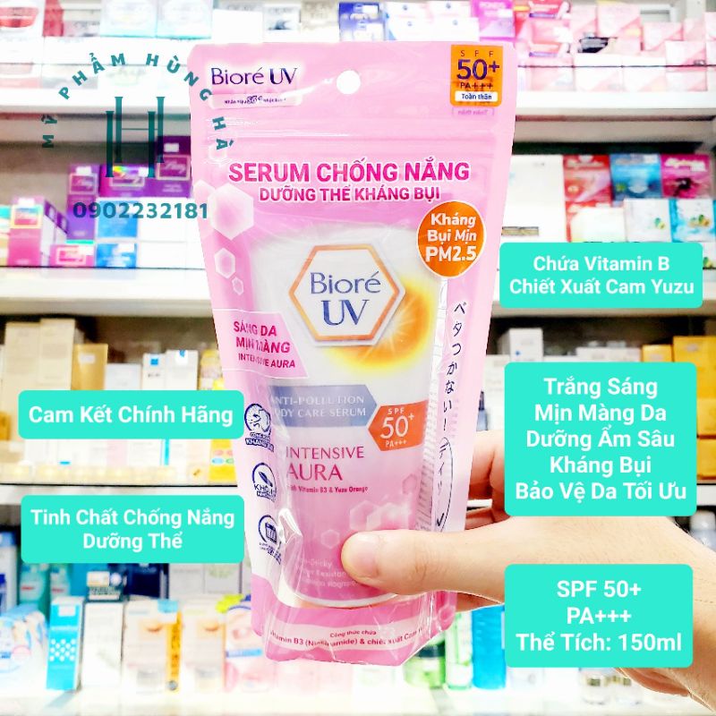 Tinh chất chống nắng Biore UV Intensive Aura, dưỡng trắng, kháng bụi, ngừa sạm đen, SPF 50+ - PA+++ 150ml