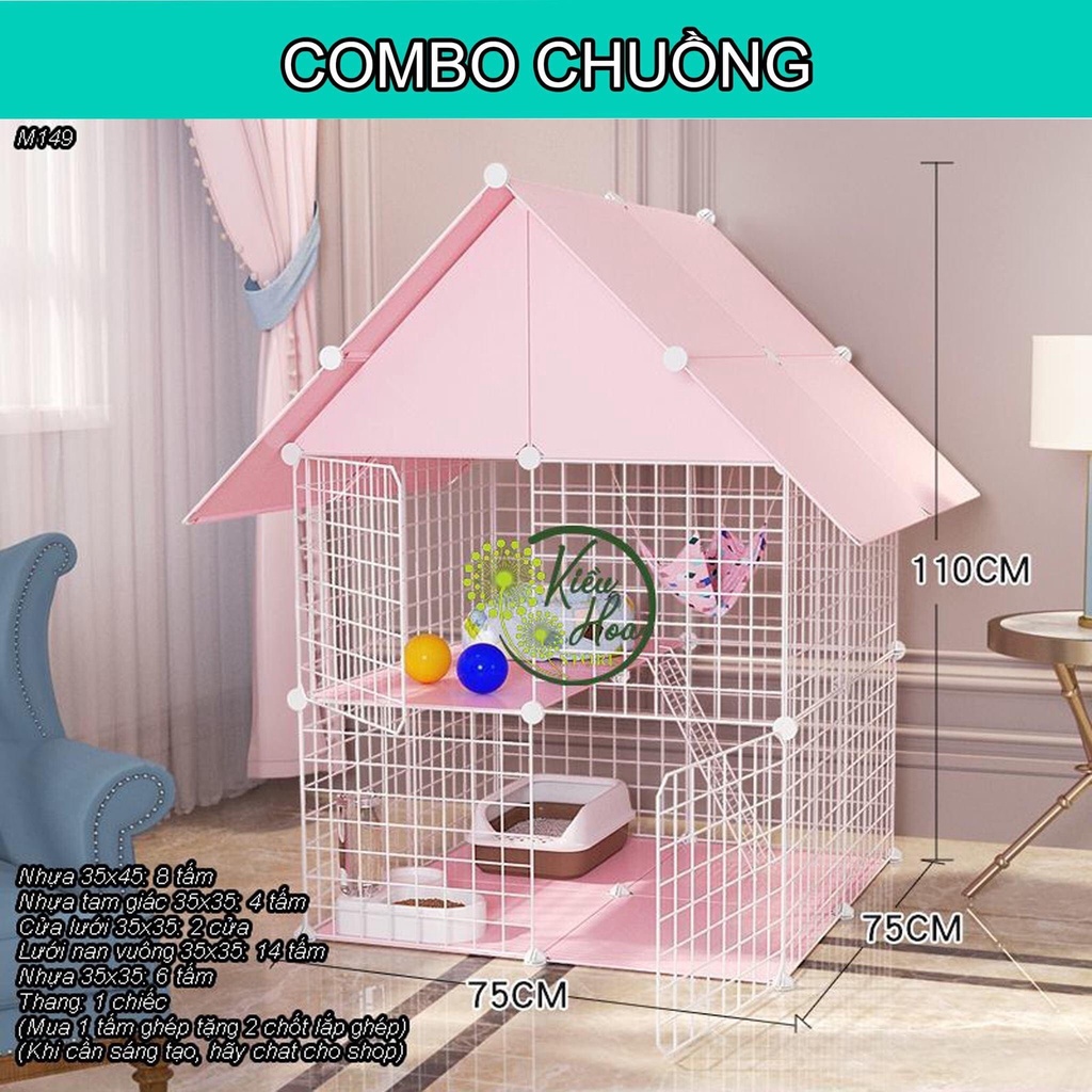 Chuồng mèo tầng 2 tầng giá rẻ đẹp lắp ghép đa năng đơn giản với lưới sắt sơn tĩnh điện làm lồng quây thú cưng