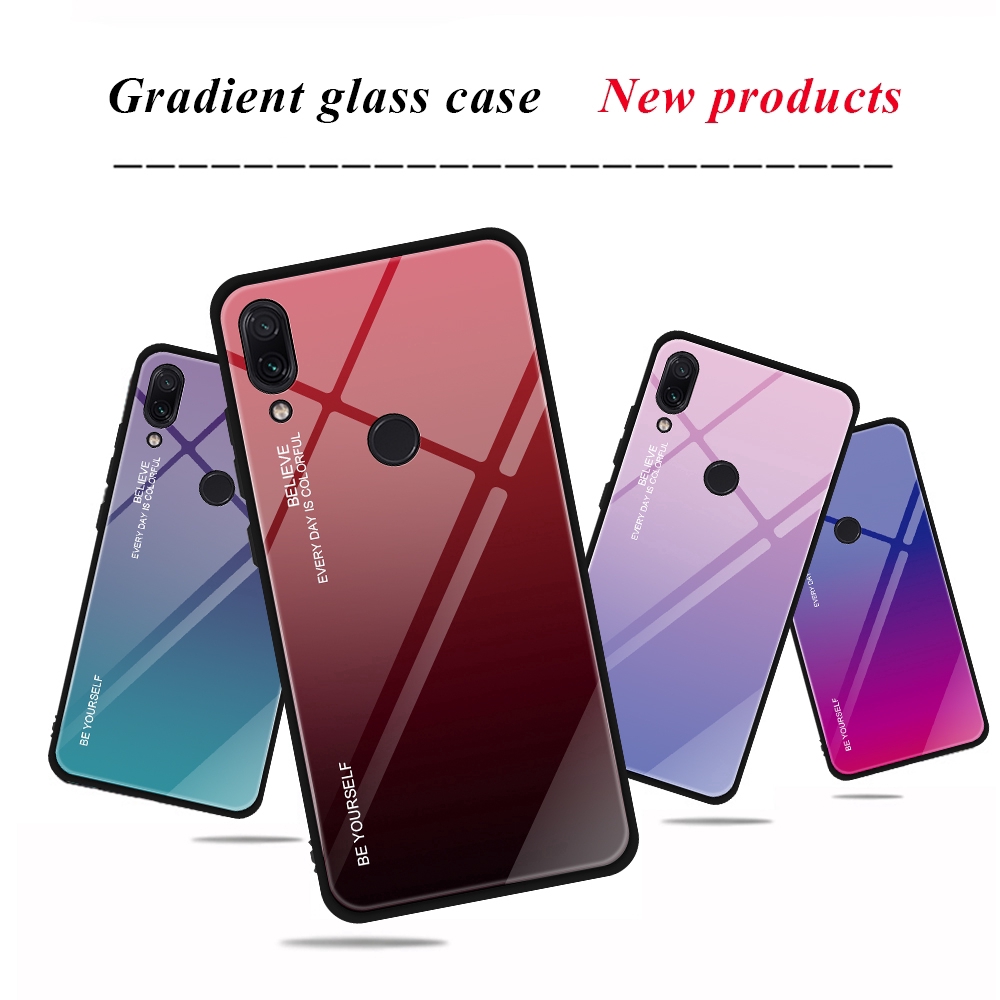 Ốp Lưng Mặt Kính Cường Lực Màu Gradient Cho Xiaomi Redmi 7 Note 5 6 7 Pro Mi 8 Lite | BigBuy360 - bigbuy360.vn