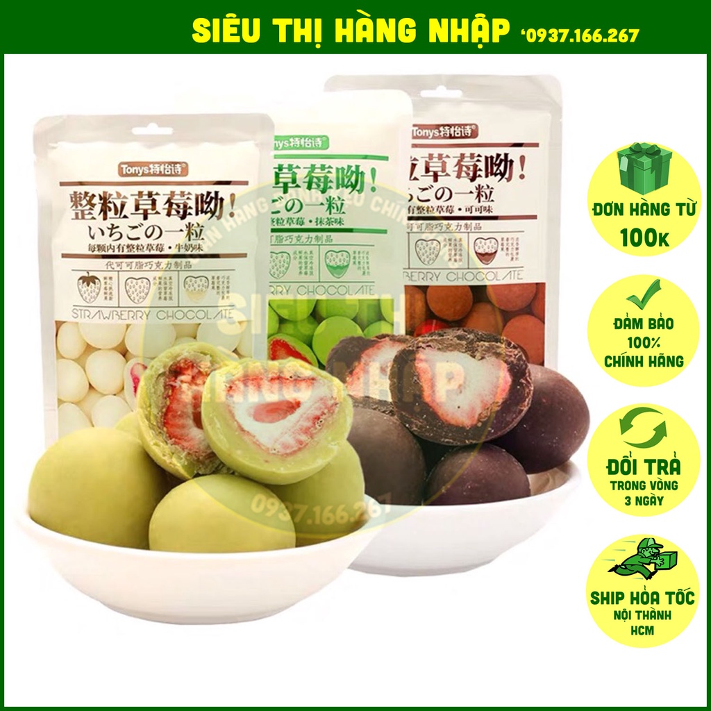 [Combo 10 gói] Socola bọc dâu tây sấy Đài Loan (3 vị chocolate đen, sô cô la sữa, matcha trà xanh)