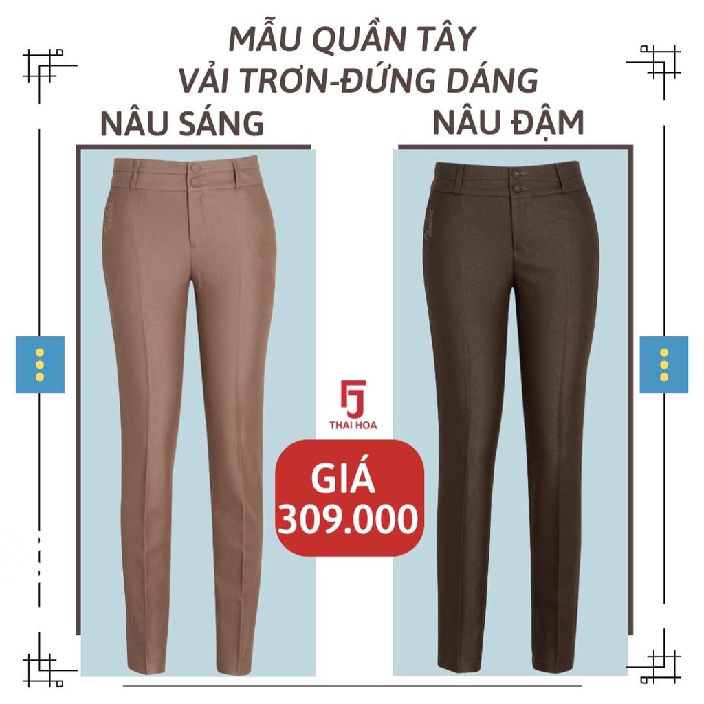 CHÍNH HÃNG THÁI HOÀ Quần tây nữ màu nâu vải mềm co giãn 911