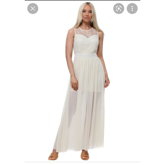 Đầm dự tiệc dáng dài maxi VNXK đầm dạ hội voan chiffon mềm rũ dáng xoè phối ren xuất khẩu dư xịn màu be nude