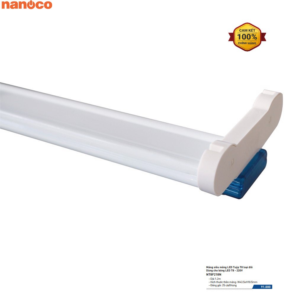 Combo 5 cái - Máng Đèn Led Tuýp T8 Loại Đôi Nanoco 1.2m - NT8F218N