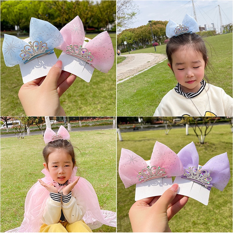 Kẹp tóc vương miện nơ to cho bé gái phụ kiện tóc cho bé gái