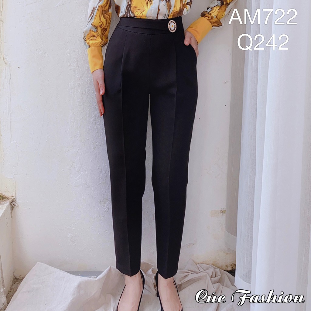 Quần baggy nữ CÚC FASHION begy lưng cạp cao vải tây from âu dáng dài đẹp bigsize công sở đen đi học cúc bọc cơ bản Q671