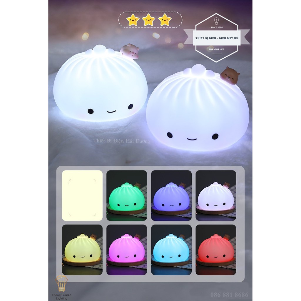 ▣Đèn Ngủ Hình Bánh Bao - Chú Thỏ Xinh Xắn Siêu Dễ Thương Bằng Silicone Mềm Pin Sạc Tích Điện Thay Đổi Nhiều Màu