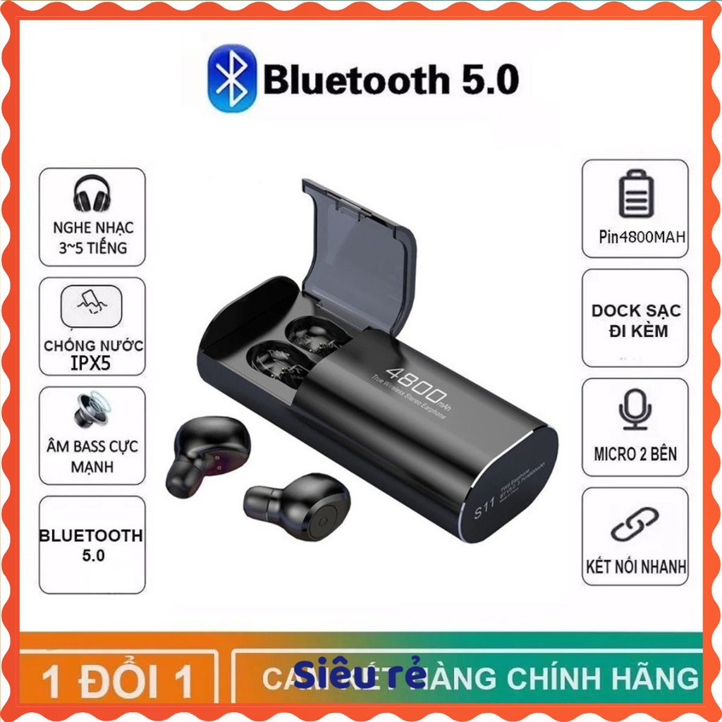 Tai nghe Bluetooth Không Dây Nhét Tai Kiêm Sạc Dự Phòng Amoi S11 TWS Nâng Cấp Hơn i7, i9, i12, F9, F9 Pro