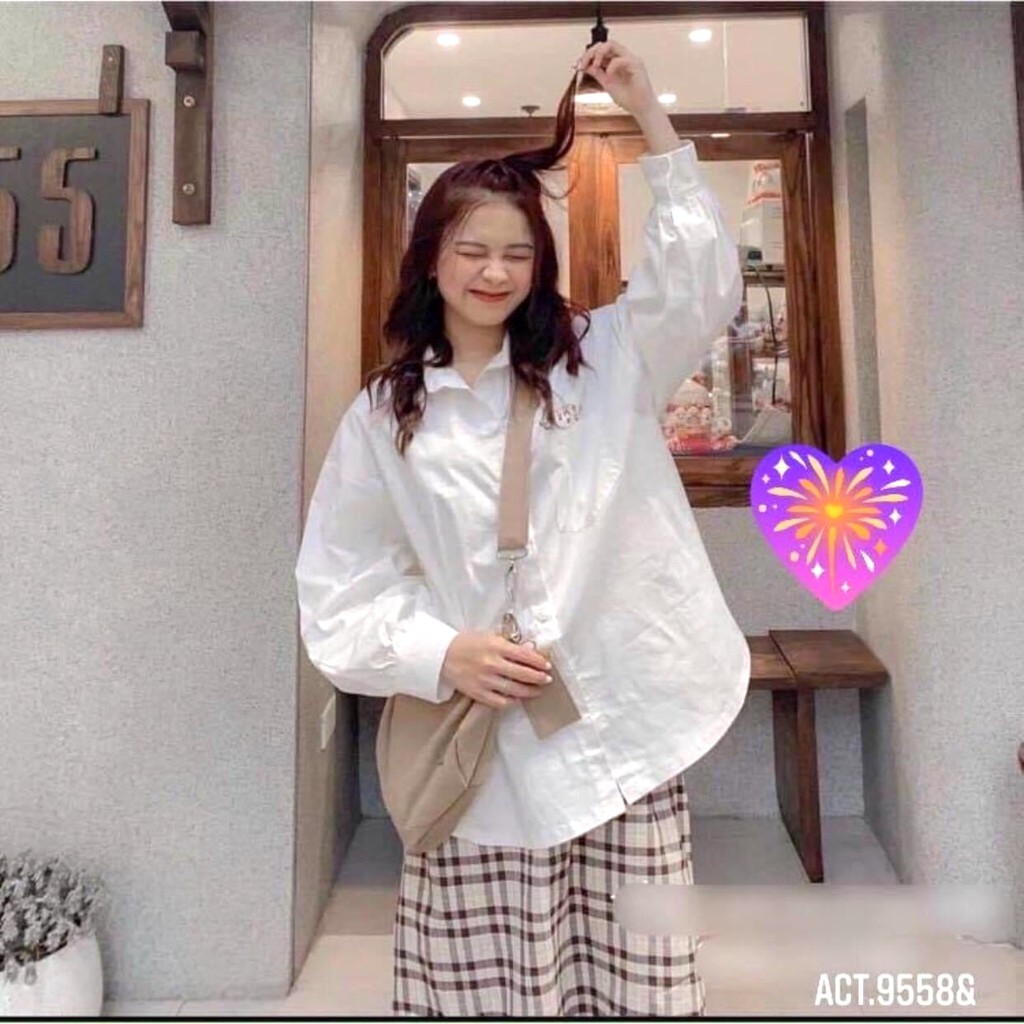Áo Sơ Mi Trắng Chữ Hàn PEONYB Nữ [FREESHIP] 🌸 Thun dài tay bồng form rộng overisze, phông trơn cổ đức bánh bèo Ulzzang 🌸 | BigBuy360 - bigbuy360.vn