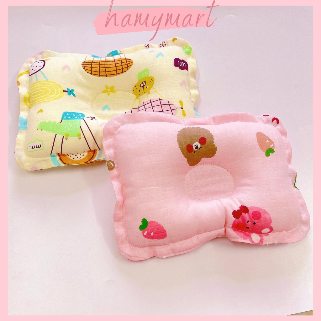 Gối lõm sơ sinh Hamymart chống bẹp đầu bông lông vũ siêu mềm cho bé ( Ảnh thật)