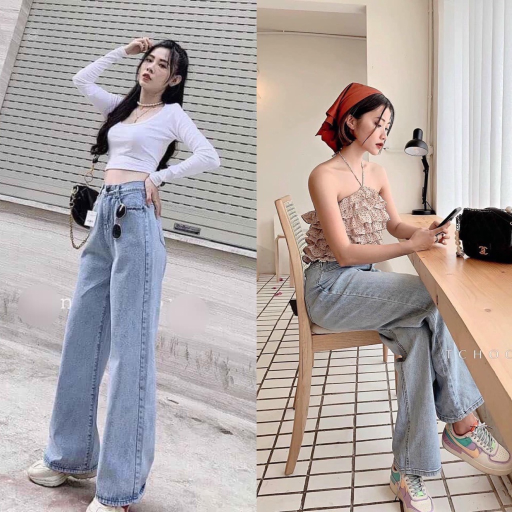 Quần Jeans Baggy Lưng Cao Ống Suông, Quần Jeans Baggy Nữ Ống Rộng, Quần Jeans Baggy Nữ Cạp Cao Ống Rộng
