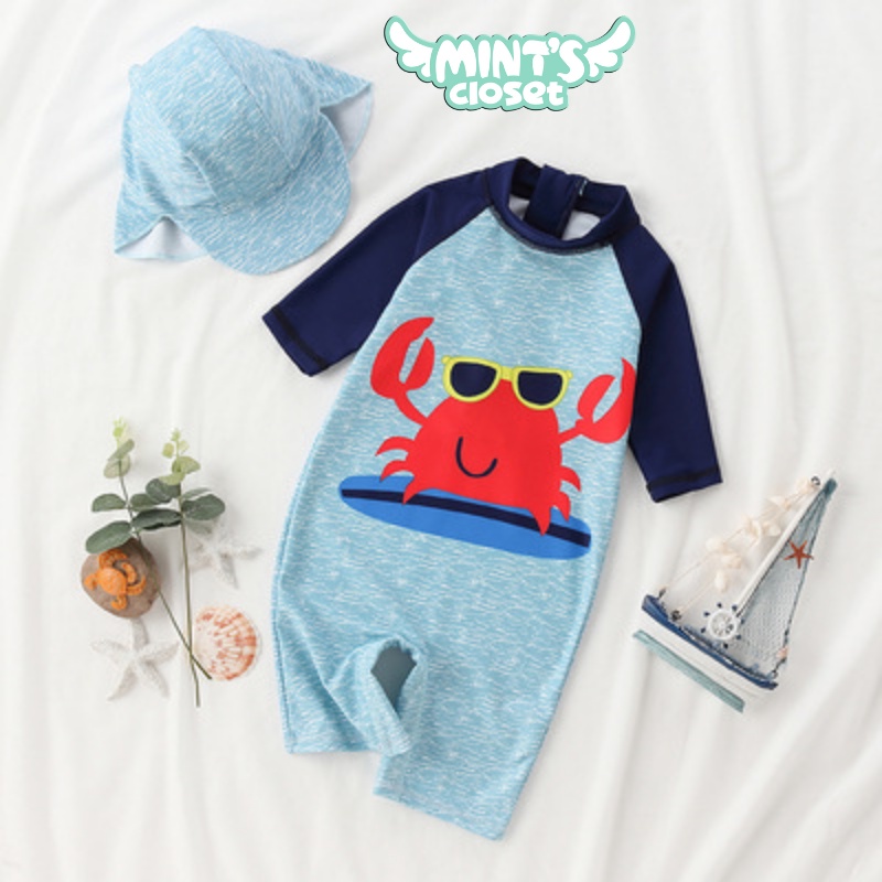 Đồ bơi bé trai liền thân kèm nón cho bé 1 2 3 4 5 tuổi MINTSCLOSET Mint's Closet - B130