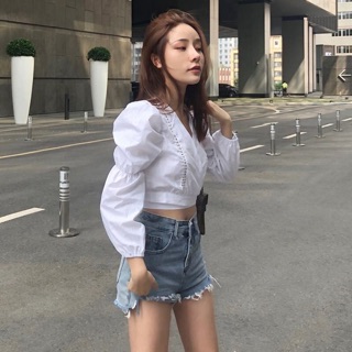 Áo sơ mi buộc nơ lưng vạt chéo