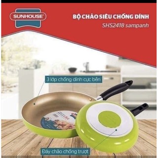 Chảo tráng nhôm chống dính SUNHOUSE hàng chuẩn công ty, chảo cặp 2 chiếc 18 và 24cm