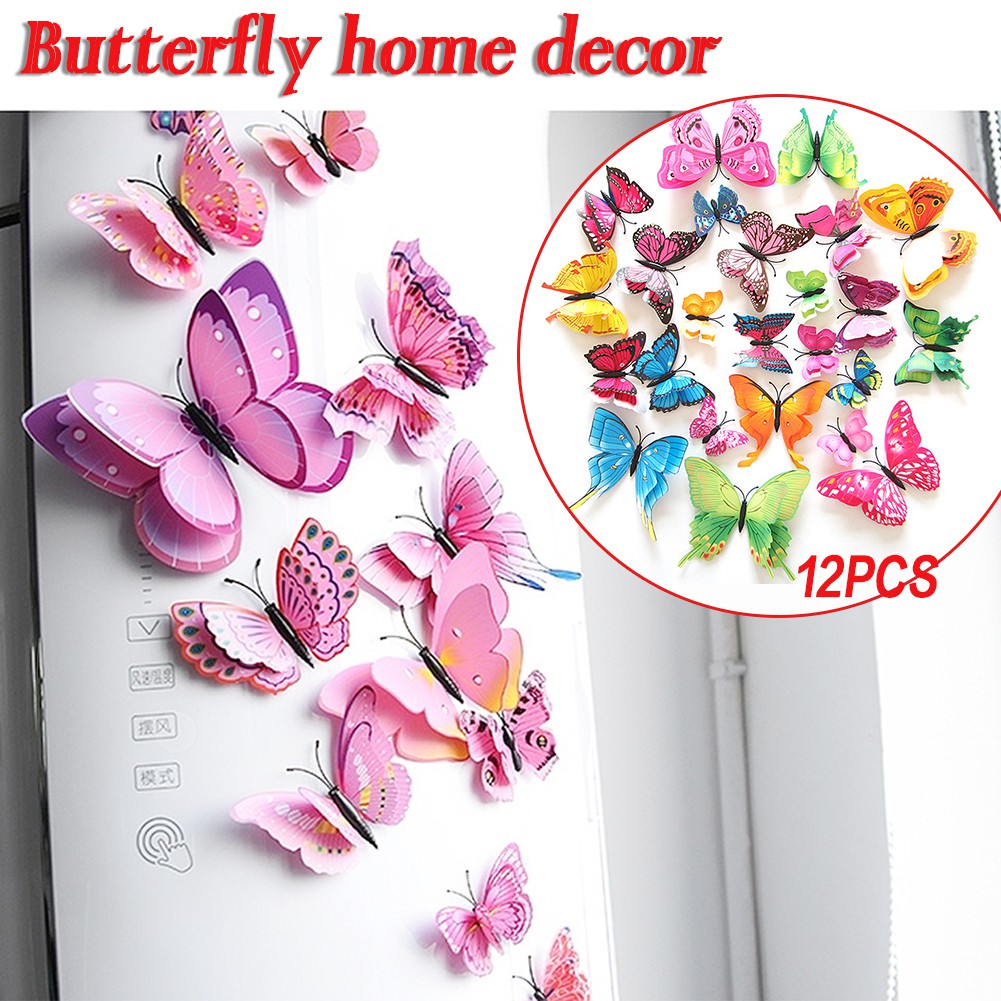Bộ 12 miếng dán từ tính hình bươm bướm độc đáo cho tủ lạnh/tường nhà cửa