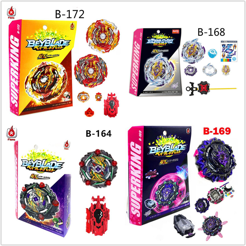 Beyblade Burst B-172 B-169 Red and Blue Black Spark B-168 Rage Longinus B-170-01 Death Diabolos Abyss Diabolos World Spriggan B-163 Booster Brave Valkyrie World Spriggan B-171 Tempest Dragon  B-159 Super Hyperion Xceed B-157 Bigbang B-156 Naked Spriggan