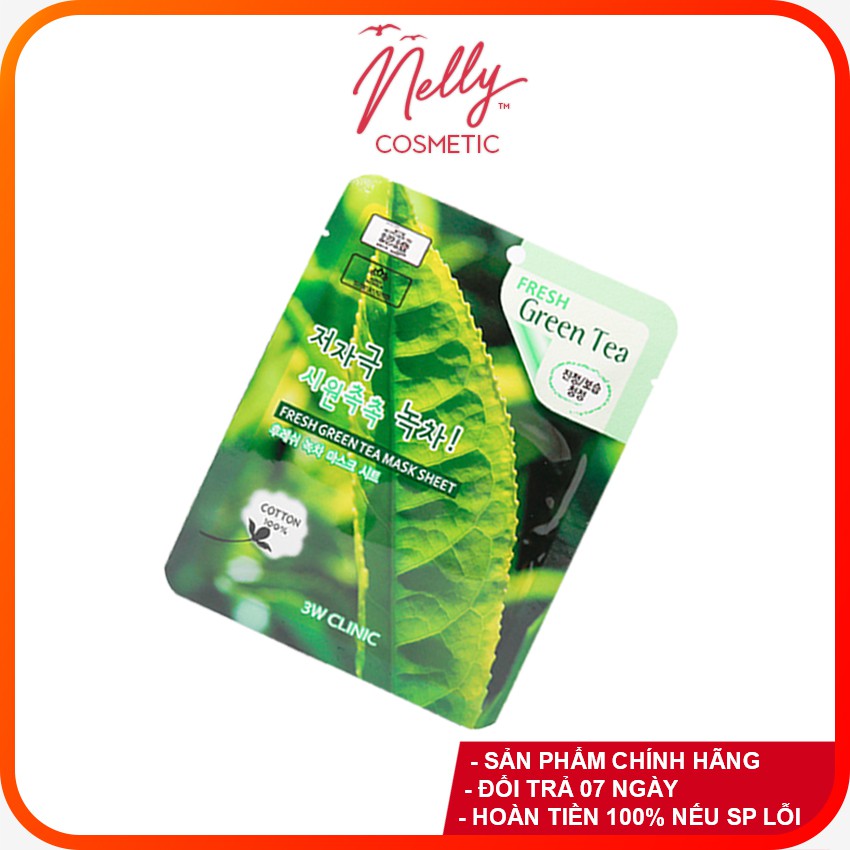 (❤️GIÁ DÙNG THỬ❤️) COMBO 05 Mặt nạ dưỡng da chiết xuất từ trà xanh 3W CLINIC FRESH GREEN TEA MASK SHEET 23ml