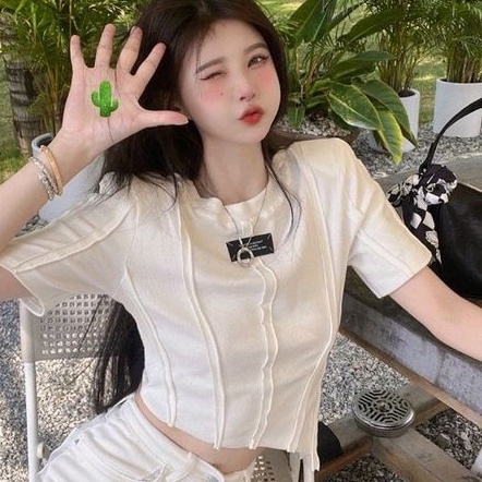 Áo thun nữ CROPTOP logo viền nổi cực xinh (PC)