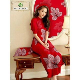 Set bộ áo dài tết in họa tiết lá phong đẹp - Mua ao dài truyền thống mặc tết