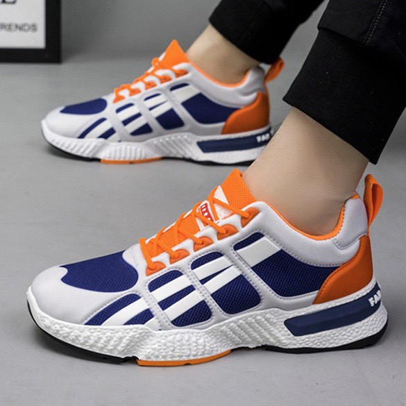 Giày nam sneaker thể thao FAKWUDEXX kẻ ô xanh cam thoáng khí