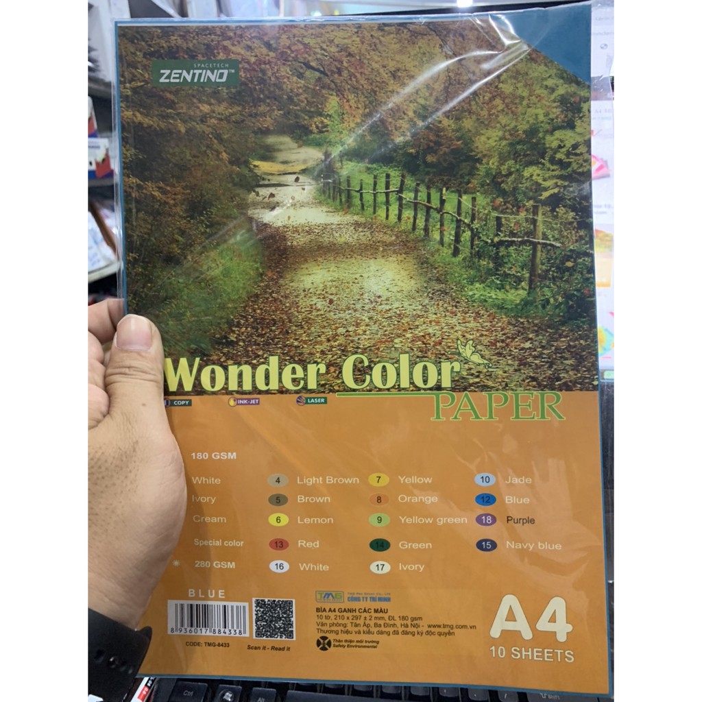 Bìa ganh A4 Zentino 180gsm Wonder Color Xanh Dương