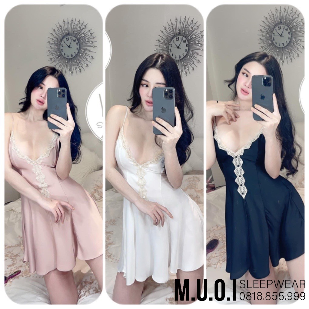 [FREESHIP] Váy ngủ lụa hai dây lụa satin sexy cao cấp SX 97  - Đầm mặc nhà gợi cảm quyến rũ QUẢNG CHÂU - Hàng có sẵn