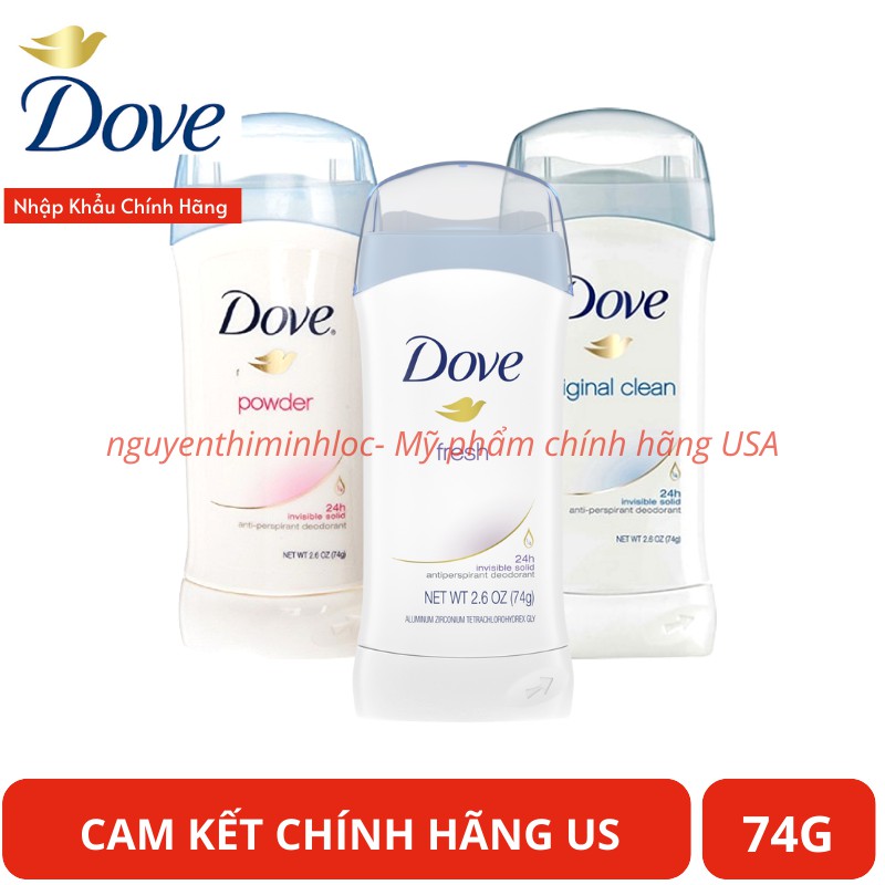 [Date 6-2023] Lăn khử mùi Nữ Dove Powder, Fresh, Original Clean - Mỹ - 74g