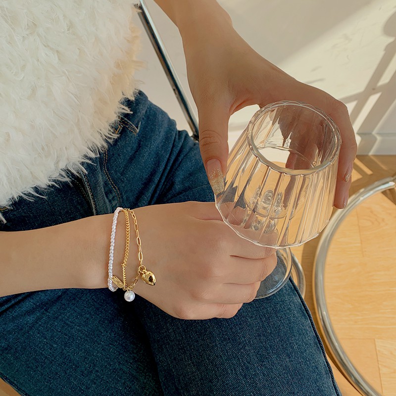 Vòng Tay Ngọc Trai Hai Lớp Đính Trái Tim C102