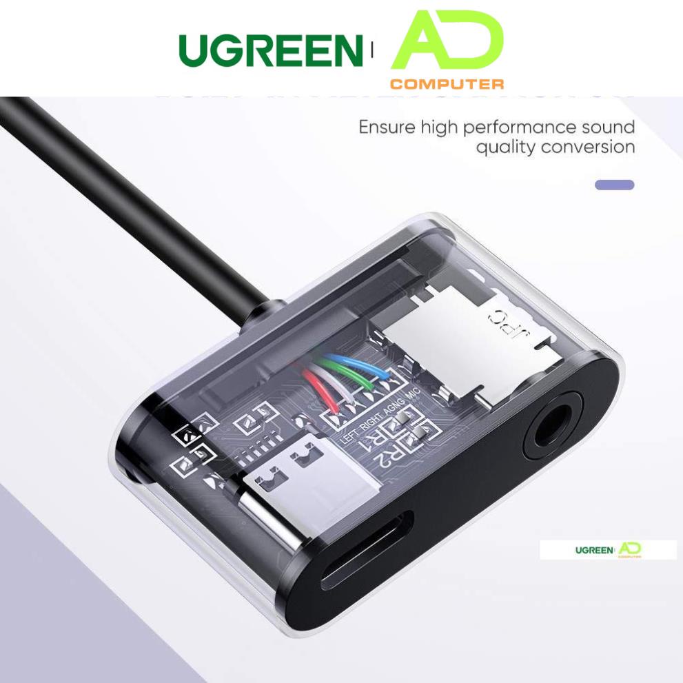 Adapter chuyển đổi UGREEN 50596 USB type-C sang 3.5mm hỗ trợ cổng sạc USB-C không chip DAC - Chính hãng