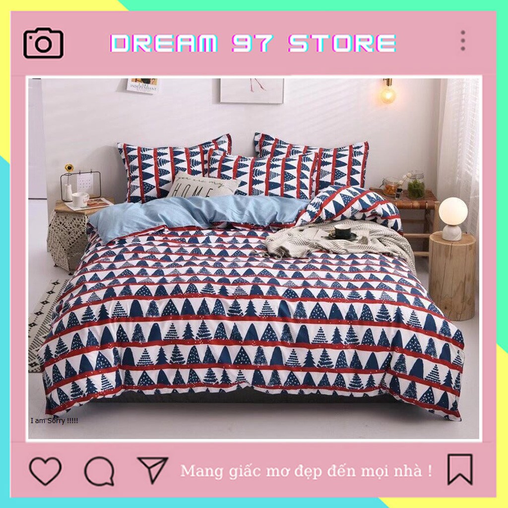 Bộ chăn ga gối drap giường Cotton Poly họa tiết cây thông Dream 97 Store chăn ga gối 4 món đủ size
