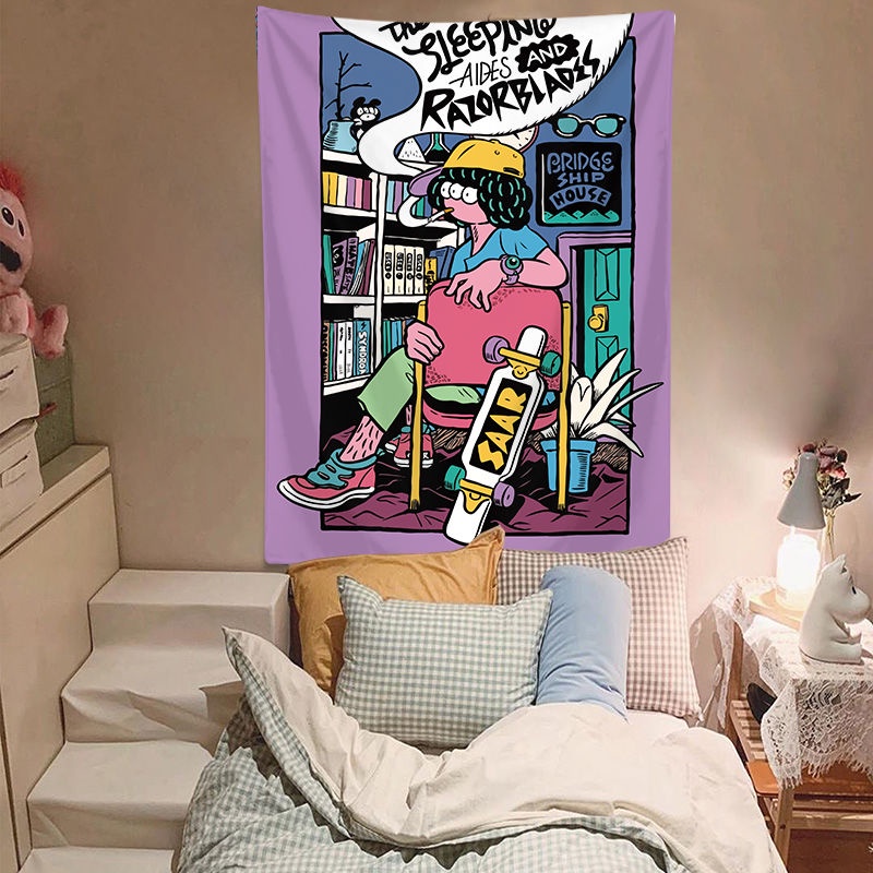 Thảm treo tường trang trí phòng ngủ in họa tiết hoạt họa