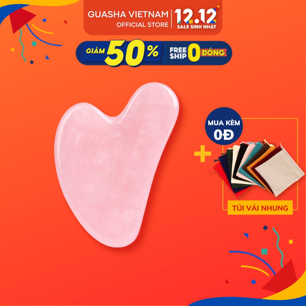 Đá Guasha Massage Mặt Tự Nhiên + Kèm Túi Nhung, Gua Sha Hồng