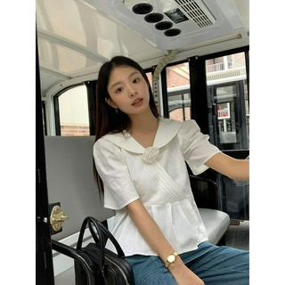 74793 Tay phồng hoa ba chiều cổ chữ V tay ngắn tay