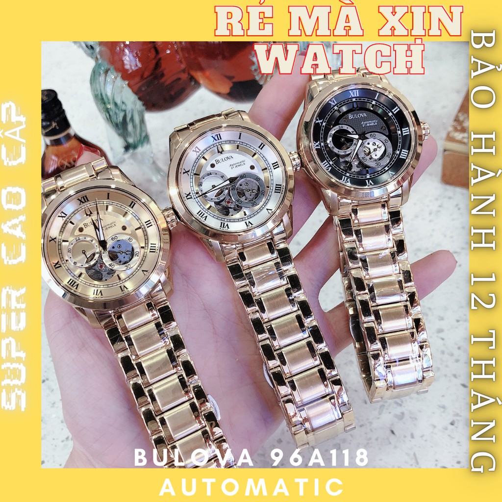 ĐỒNG HỒ NAM BULOVA MÁY CƠ 96A118 , DÂY THÉP MÀU VÀNG - GOLD , SIZE 42MM