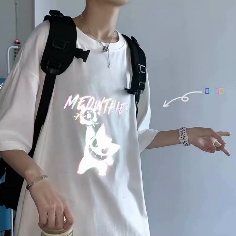 Áo Thun Tay Ngắn Cổ Tròn In Hình Pokemon Phản Quang Phong Cách Hàn Quốc Thời Trang Mùa Hè Cho Nam Và Nữ Size M-5XL