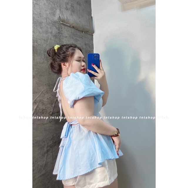 SET 2 MÓN ÁO BABYDOLL HỞ LƯNG TAY BỒNG VÀ QUẦN TAFTA