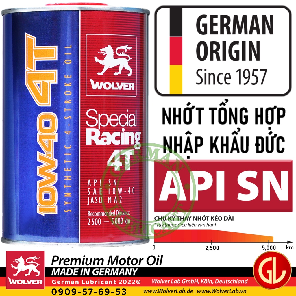 Nhớt cao cấp xe máy Wolver Special Racing 10W40 API SN JASO MA2 - Nhập khẩu Đức