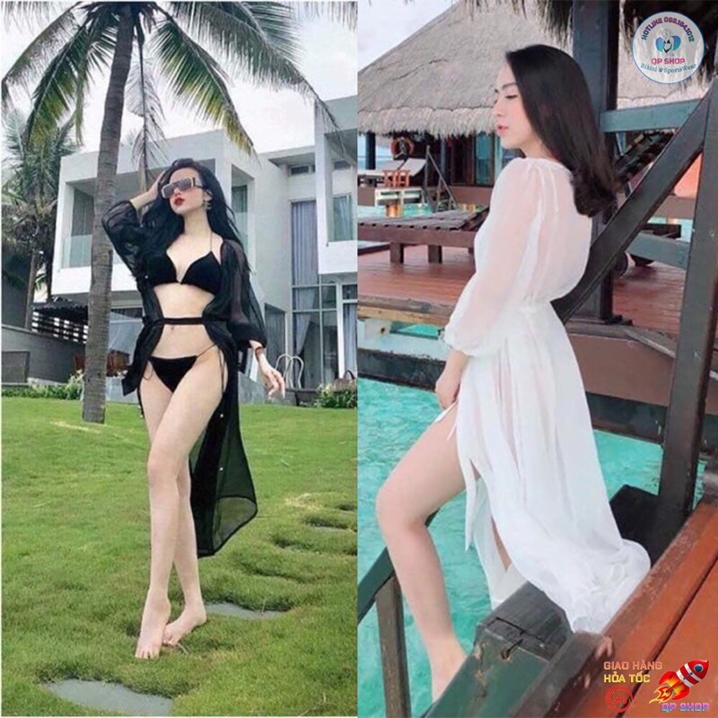 Áo choàng khoác ngoài bikini đi biển dáng dài ( hàng có sẵn)