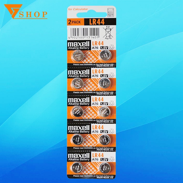 Pin LR44, A76, AG13 - Pin cúc áo Maxell ( vỉ 10 viên)