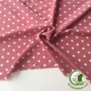 Vải lụa Hàn Quốc chấm bi màu hồng đất [ 1 mét x khổ 1,55 mét ] Cắt thành 1 tấm liền tùy theo số lần đặt