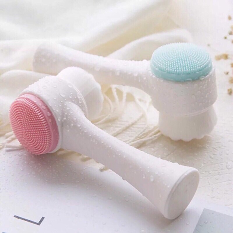 Cọ Rửa Mặt Masage Tẩy Da Chết 2 Đầu Cầm Tay Làm Sạch Sâu Tiện Dụng