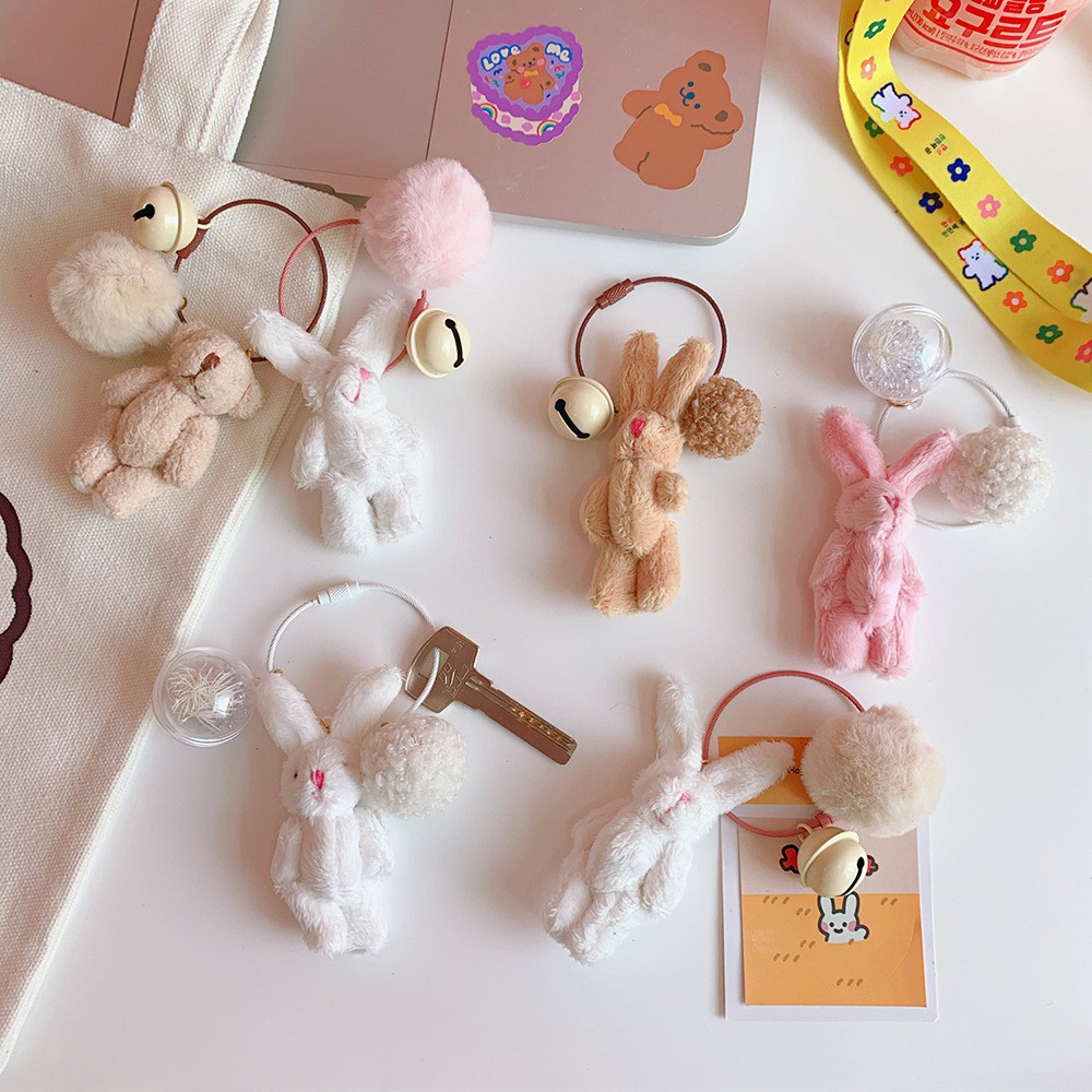 Móc Khóa Keychain Gấu Thỏ Bông Chuông Hạt Tròn Cute