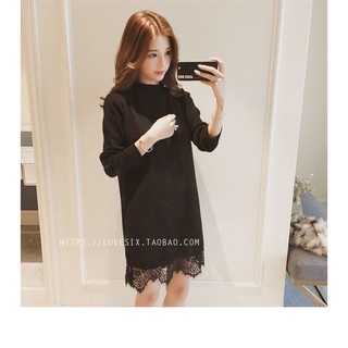 Đầm nữ cát hàn phối ren tay dài siêu hót