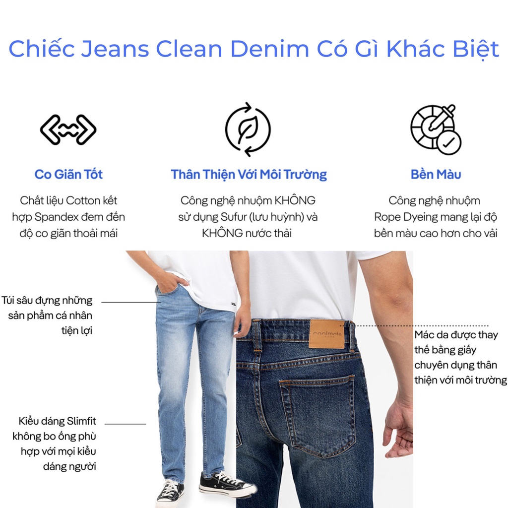 Quần Jeans Clean Denim dáng Slimfit S3 - thương hiệu Coolmate | BigBuy360 - bigbuy360.vn