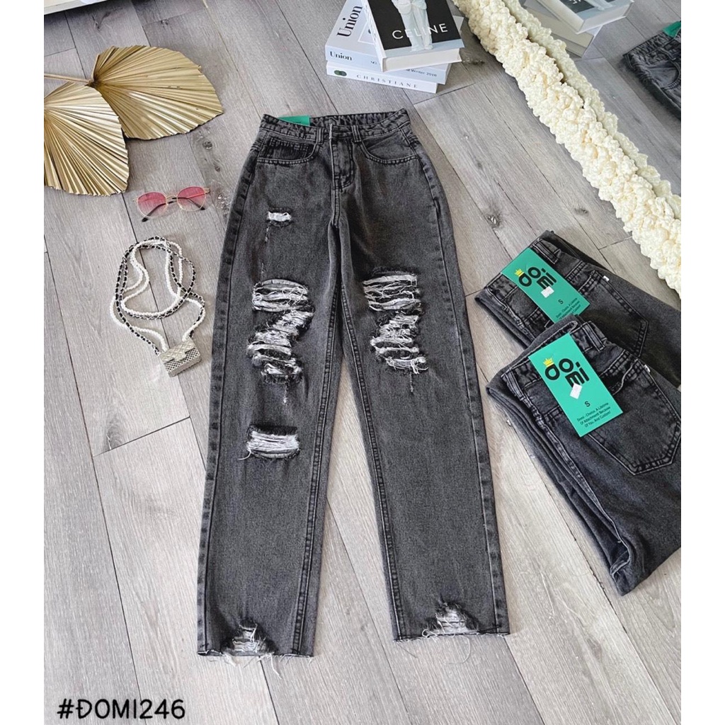 Quần bò baggy xám cá tính rách tua cực xinh rua cho nàng  Lê Huy Fashion MS 246