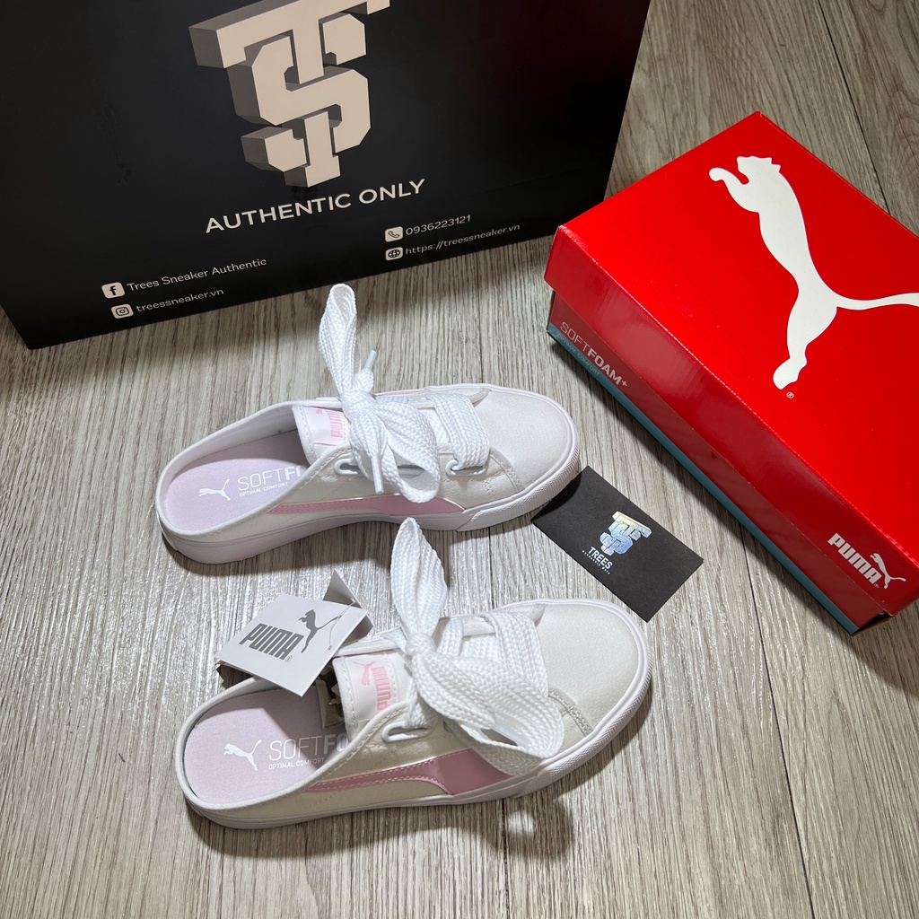 Giày thể thao đạp gót PUMA BARI MULE RIBBON WHITE PINK 382331 04