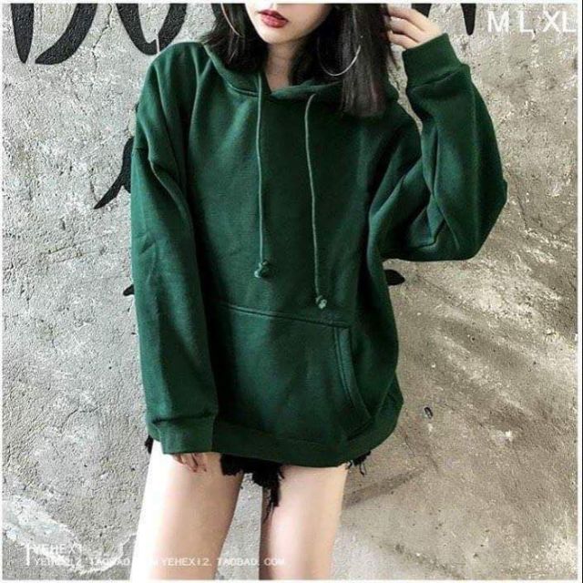 Hoodie basic rêu tay dài hình thật