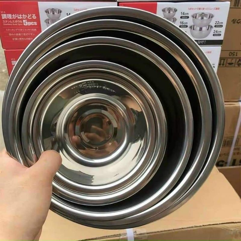 Bộ 5 bát trộn âu trộn inox sáng bóng tiện lợi