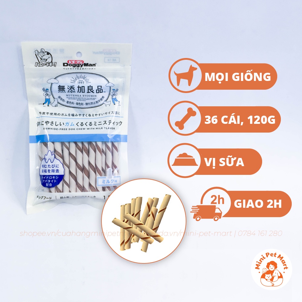 Que gặm hương sữa mini DOGGYMAN 120g (36 cái) - snack, bánh thưởng cho chó