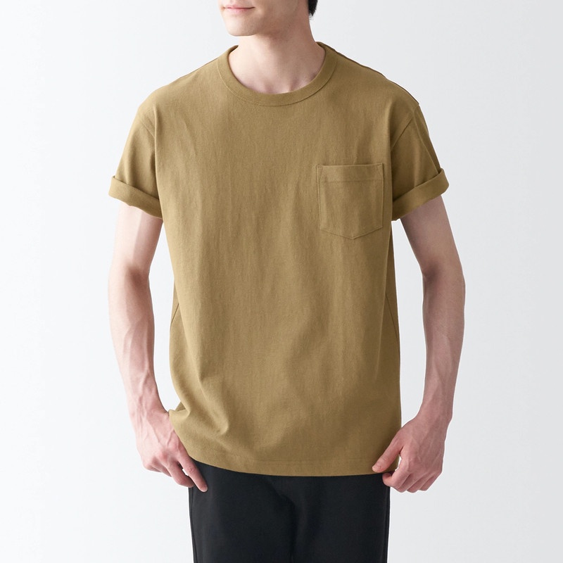 Muji Áo Thun Vải Jersey Sợi Dày Có Túi